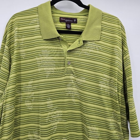 Tommy Bahama Green 18 Golf Stripe Tropical Print Quick Dry Polo Mens Size Xxl - Picture 2 of 8